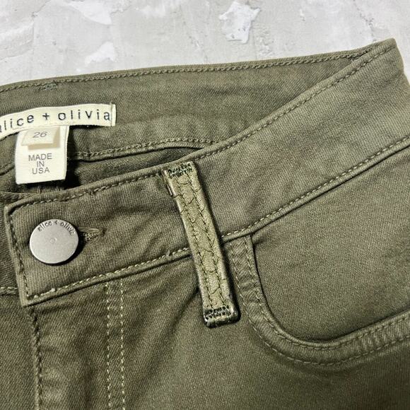 Alice + Olivia Skinny Jeans Lamb Leather Snake Skin Python Pockets SIZE 26 Green - Picture 6 of 12